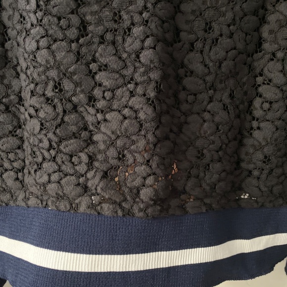 Zara Women's Navy Blue Lace Sporty Striped Long Sleeve Crew Neck Sweater - Picture 5 of 5